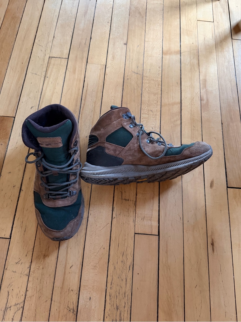 Men's Merrell Brown and Dark Green Hiking Boots